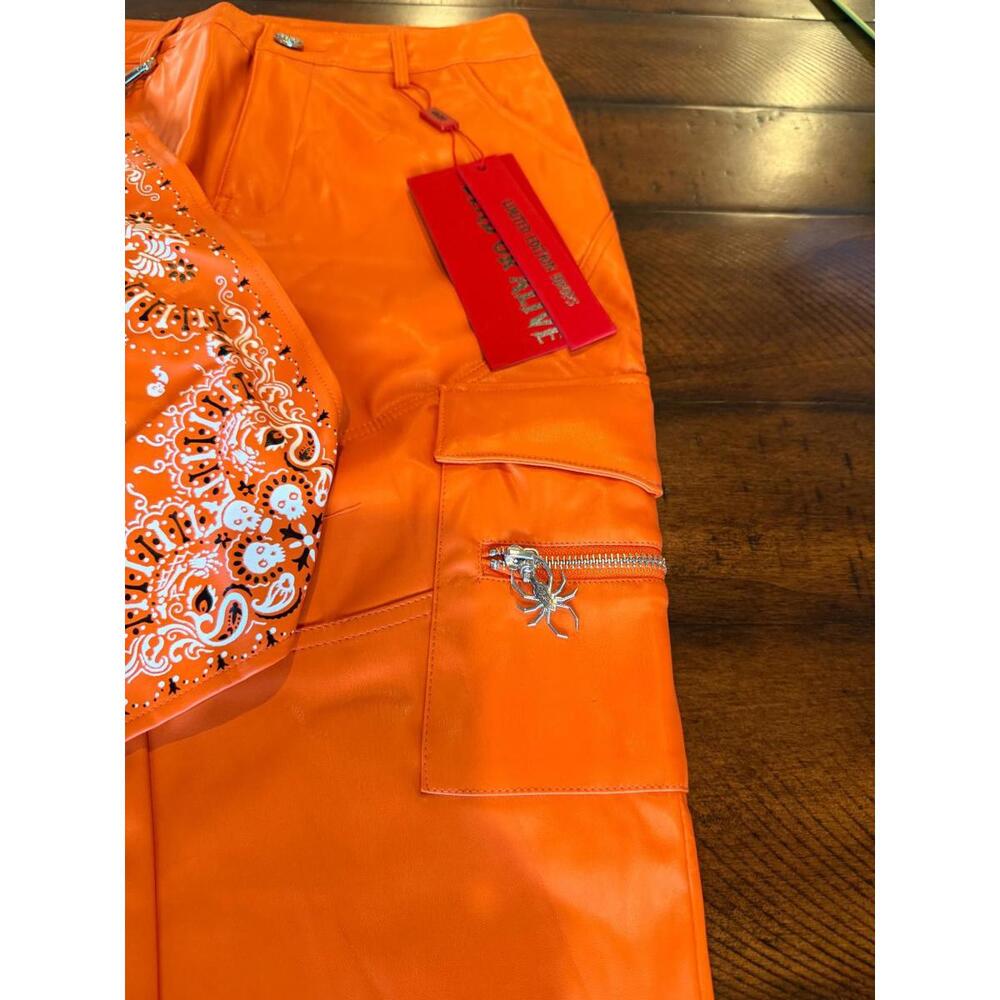 Guapi Pants Mens Orange Dead or Alive Limited Edition Spider Zipper Buckle 30 - Picture 12 of 15